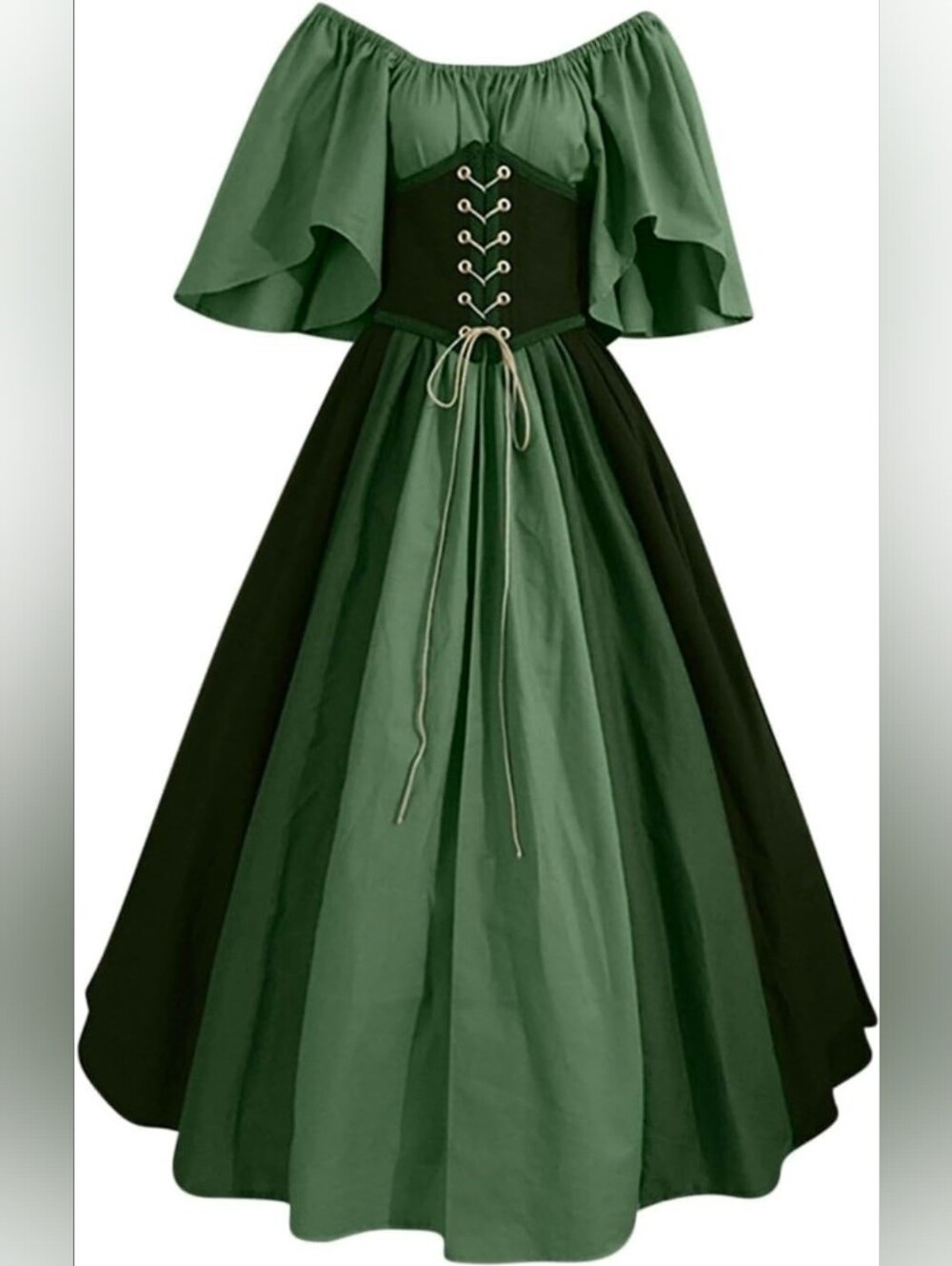 Green Off-Shoulder Corset Lace-Up Maxi Dress
